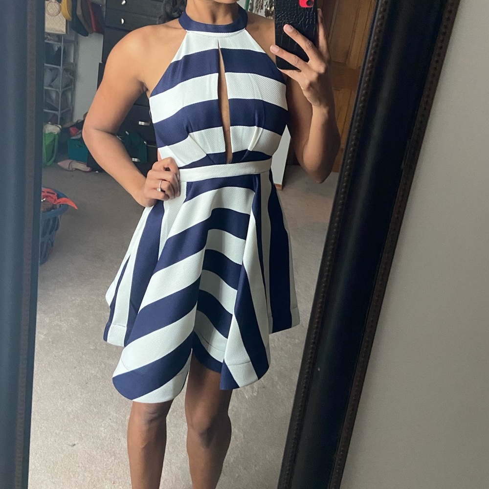 NWT Navy and white striped open back dress